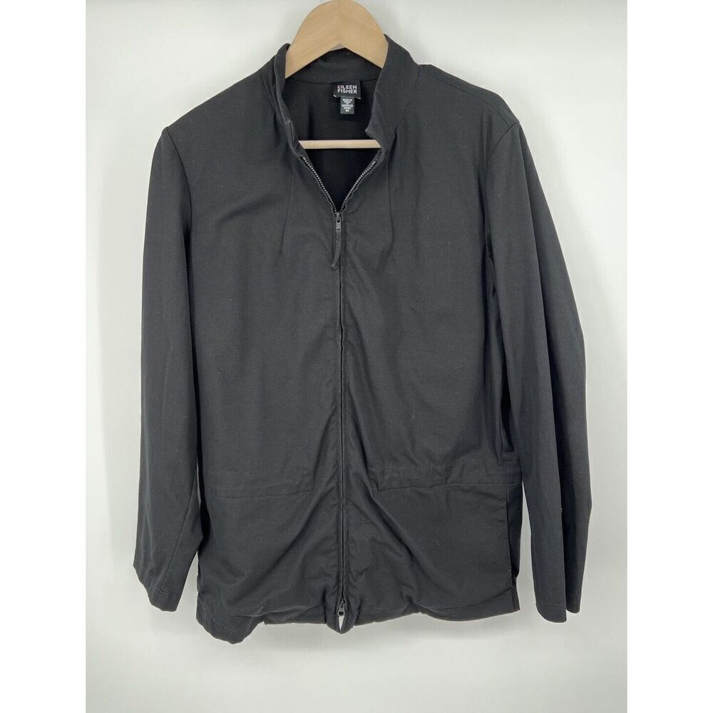 Eileen Fisher System Black Full Zip Jacket Size Medium Cotton Spandex